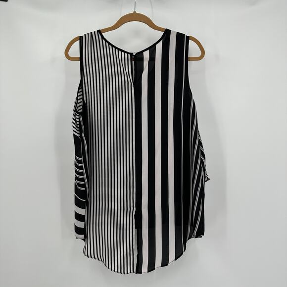 Cato Womens Top Size L Sleeveless Stripe Asymmetrical Bold Modern Artsy Layered - Picture 2 of 8